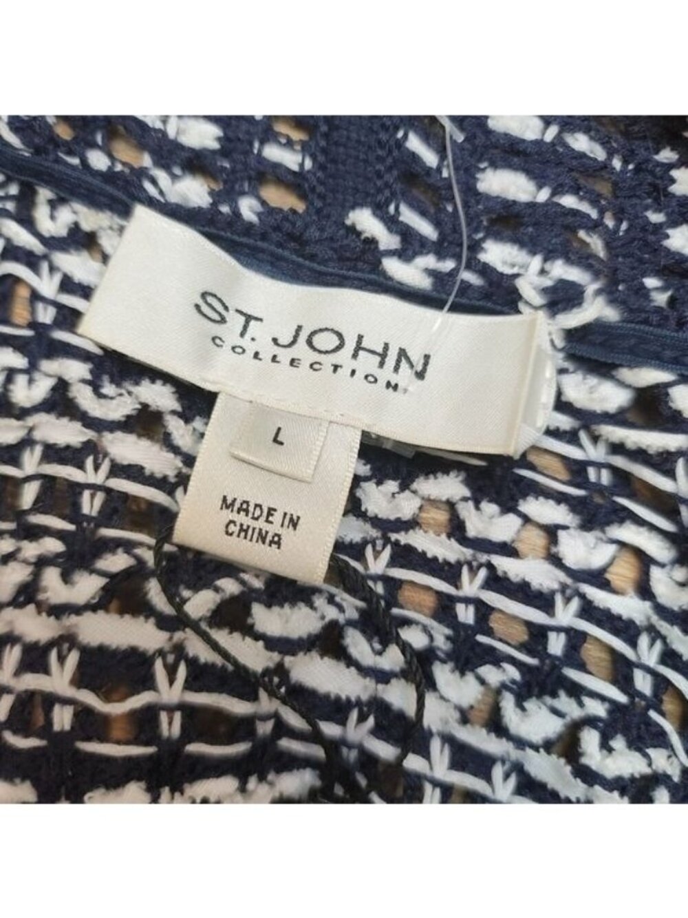 St. John Collection Long Open Knit Blue & White Cardigan Sweater Womens Size L - Picture 3 of 8